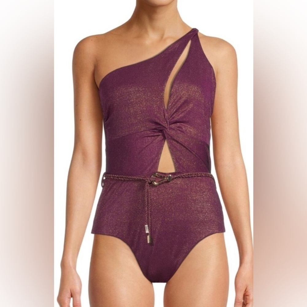 NWOT Time & Tru Godess One Piece Swimsuit
Burgundy Metalic Cut Out Padded